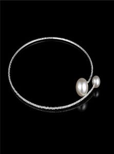 Elegant delikat kristall strass choker halsband stor pärla charm singel sträng faux pärla halsband diamant krage för kvinnor1070589
