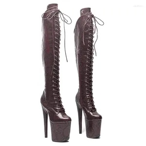 Sapatos de dança perto da moda feminina 20cm/8 polegadas PU Plataforma superior plataforma sexy salto alto coxa botas pólo 522