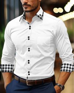 Mäns casual skjortor skjorta knapp-up svart vit rosa vinröd långärmad plåt färgblock lapptäcke kläd mode 6xl