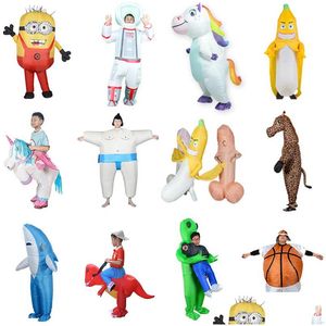 Specjalne okazje zawyżona odzież T Rex Alien Sumo Shark Pikach Minion nadmuchiwane dinozaurowe kostiumy imprezowe Cosplay Halloween FO DH03D