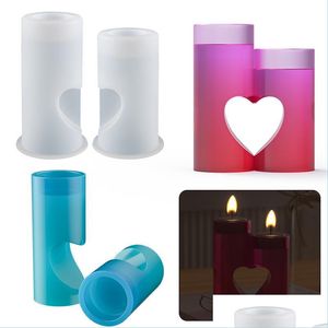 Molds Tealight Candle Holders Resin Mold Heart Shape Candlestick Sile For Epoxy Casting Diy Crystal Holder Home Party Decor Drop Del Dhcib