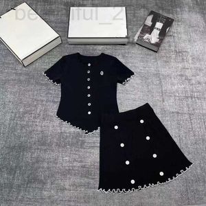 Two Piece Dress designer 24ss Summer Fragrant Charm Wood Ear Edge Spliced Knitted Short sleeved Top+A-line Half length Skirt piece Set for Women 8RKG