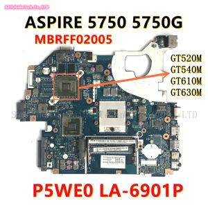Материнская плата P5WE0 LA6901P для Acer Aspire 5750 5750G Материнская плата ноутбука с GT520M GT540M GT610M GT630M 1 ГБ GPU HM65 DDR3 MBRFF02005