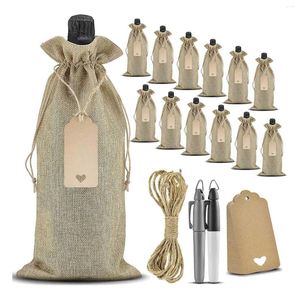 Storage Bags Wine Gift 12 Pack Burlap With Tags And Rope For Bottles Gifts Bag Canvas Bulk