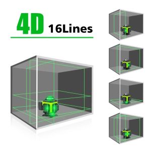 3D/4D 16 linjer Lasernivå 3 ° Självutjävande horisontella och vertikala super kraftfulla litiumbatterigröna balkar Lasernivåer