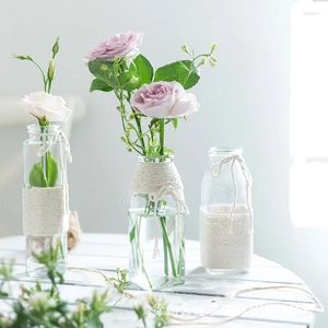 花瓶透明な花瓶の手作りロープdiy装飾ガラスハイアシンステーブルトップのテラリウムの小さな卸売