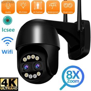 Câmeras PTZ ANBIUX 8MP Câmera IP IP 8x Zoom Lente dupla Detecção humana Câmera CCTV 4MP Smart Home Outdoor Wi -Fi Monitoramento da câmera ICSEE C240412