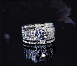 Çarpıcı El Yapımı Bant Yüzük Moda Takı 925 STERLING Gümüş Popüler Yuvarlak Kesilmiş Beyaz Topaz CZ Diamond Full Gemstones Erkekler Weddi2582736