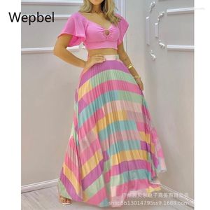 Work Dresses Wepbel Big Swing Skirts Beach Wear Crop Tops Sets Summer Women Dress Printed 2pcs Outfits Long