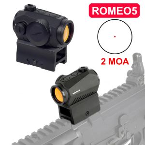 戦術Romeo5 Red Dot Sight 1x20mm Compact 2 MoA Reflex Airsoft Optics Riflescope Riser Mount Fit 20mm Rail Unity Fast Mounts