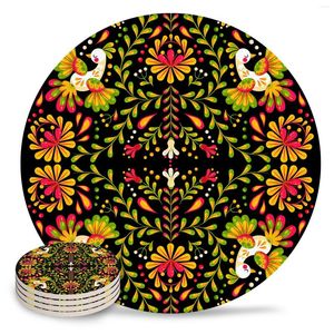 Table Mats Mexico Geometric Abstract Flower Bird Ceramic Set Kitchen Round Placemat Luxury Decor Coffee Tea Cup Coasters