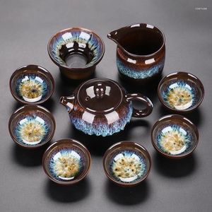 Teware Sets 9pcs Set Tea Pot ve Fincan Çin Porselen Fine Bone China Teackup Gongfu Gaiwan