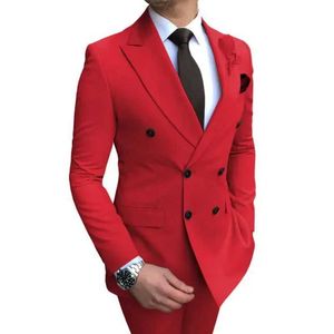 Erkekler Suits Blazers 2023 Düğün Takımları Erkekler İş Moda 2 Parça Set İnce Ceket Elbise Blazers Ceket Pantolonları Pantolonlar Düz Renk Çift Göğüslü