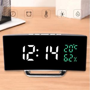 Krökt skärmklocka elektronisk klocka stor skärm LED -spegel klocka 12/24 timmar tyst väckarklocka kreativ sängklockrum dekor