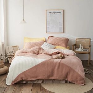 Bedding Sets Set Plush Knitted 3pcs Bed Sheet Quilt Cover Thicken Winter El Bedroom Geometric Pattern Splicing Style All-