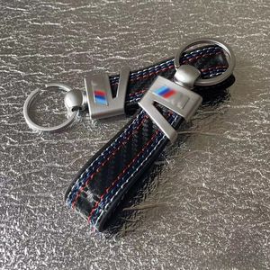 M Fibra de carbono em colorido + couro genuíno -chave de couro automóvel Chave de chaves de casca de caixa de casca para BMW M FOB Tecla