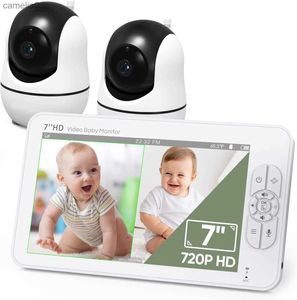 Ребенок мониторирует 7-дюймовый 720p с высоким разрешением с разделенным экраном видео монитор с двумя камерами 4000 мАч батарея батарея камеры-камера Hacker Proos Demote