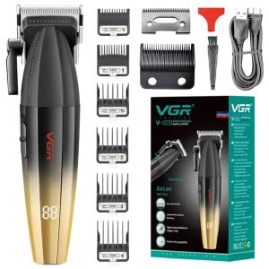 Trimmers VGR Metal Professional 9000 U / min Herren Haar Clipper 8W wiederaufladbare Haarschneider für Männer Kabelloser Frisee Elektrische Haarschnittmaschine