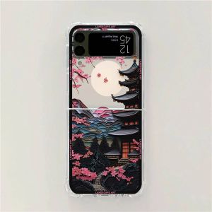 Luxury 3D Mönster Landscape Art Phone Case för Samsung Galaxy Z Flip5 Flip4 Soft Clear för Z Flip 5 4 3 5G Protective Fundas