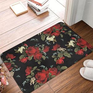 Carpets Non-slip Rug Doormat Bath Mat Rose Black Beautiful Balcony Carpet Home Decorative