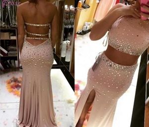 Spring Sparkling Two Pieces Dresses Evening Wear Halter Crystals Beaded Homecoming Dress Mermaid Sexy Split Evening Dresses Cockta4487730