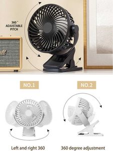 Electric Fans USB Rechargeable Portable Clip Fan 360 Rotation Adjustable Handheld Electric Table Fan Cooling For Student Dormitory Office