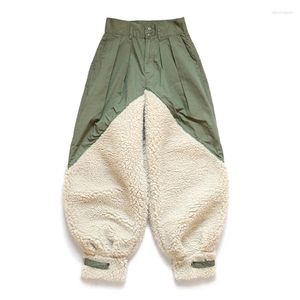 Calças masculinas Kapital Hirata Hohiro Lamb Cashmere Spliced Amekaji Style Casual Loose Military Green Harlan