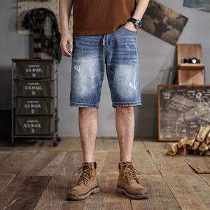Męskie dżinsy 28-48 rozmiar rozbite dżinsowe szorty luźne elastyczne środkowe spodnie Summer Vintage Trendy Casual Plus Size