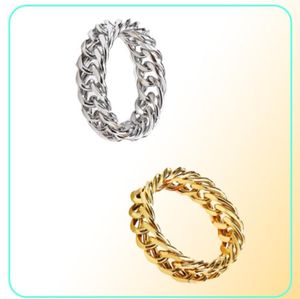 RC476 Silver Gold Mens Spinner Ring Figit för ångest Rostfritt stål 6mm Chunky Chain Cuban Link Chain 710 Pinky Thumb8287048