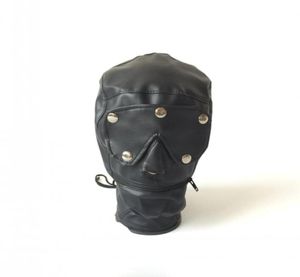 Sex Product BDSM Bondage Leather Hood for Adult Play Games Full Masks Fetish Face Locking Blindfold4490743