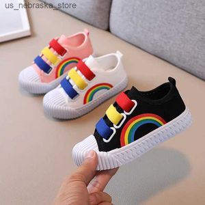 Sneakers 2024 Children Boys Girls Canvas Hook Loop Flat Rainbow Shoes Non-slip Comfort Leisure Kids Toddlers Tennis Q240412