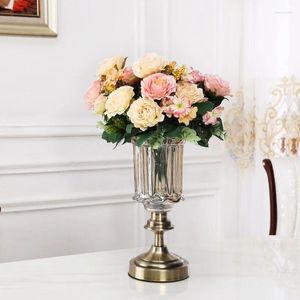 Vases High Grade Neoclassical European Bronze Crystal Glass Vase Model Room Home Decoration Living Dining Table Ornaments