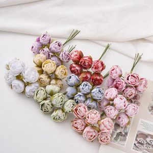 Decorative Flowers 60pcs 2.5cm Artificial Rose Flower Bouquet Velvet Tea Bud DIY Wreath Corsage Hair Dress Scrapbooking Wedding Decoration