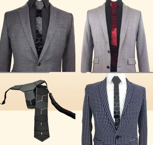 Conjunto de gravata do pescoço Geometie Handmade Skinny Hexagonal Silver Tie Honeycomb Shape CoCChtie for Men Fashion Wedding Acessório Jewel4812938