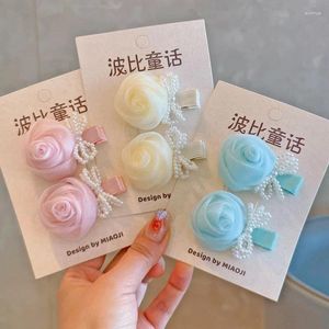 Hair Accessories 30 PCS/Lot Mesh Rose Flower Pearl Bow Clips Kids Girls