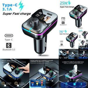 New 2024 Her Auto Electronics Bluetooth 5.0 Car FM Transmitter Handsfree Audio Mp3 Player Adapter 25W PD Fast Charge Type-C Fast Charger FM Modulator