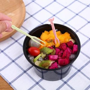 Disposable Flatware 50 Home Mini Cartoon Fruit Forks Boxed Set Plastic Signs Eat Cake Dessert Kitchen Gadgets