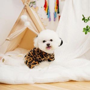 Hundkläder söt husdjur jumpsuit med öron hatt fashionabla leopardtryck vinter värme plysch stilfullt för väder