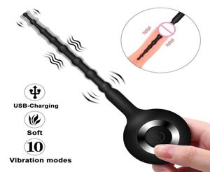 Männlicher Harnröhren -Penis -Stecker Vibrator 10 Modi Urethral Vibration Dilatator Sex Toy für Männer Männliche Masturbator Eichel Stimulator Silikon M7276371