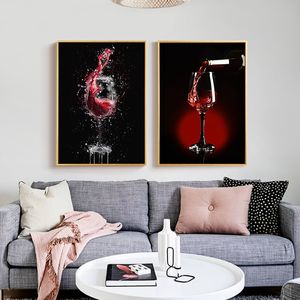 Red Wine Alcoholic Beverages Painting Canvas Poster Goblet Modern Wall Art Picture for Living Room Bedroom Store Home Decor