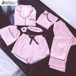 Sexy Pyjama Jrmissli Pyjamas Frauen 7 Stücke rosa Pyjamas Sets Satin Seide y Dessous Home tragen Nachtwäsche Pyjamas Set Pijama Frau L410