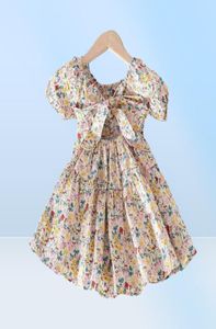 Girls Dress Summer Europe och America Toddler Kids Short Sleeve Floral Printed Cotton Clothing Princess Dresses8740310