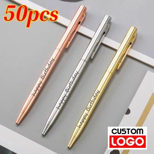 Pens 50 Pcs Metal Ballpoint Pen Rose Gold Pen Custom Logo School&office Supplies Stationery Business Gift Lettering Engraved Name