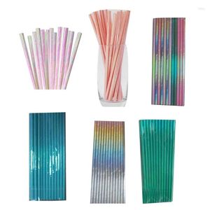 Disposable Cups Straws Pearlescent- Paper Pink Green Gradient- Drinking Wedding Birthday Party Decor Baby Shower Kid Dropship