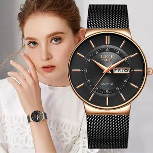 Zegarek Lige Women Watches Ultra-cienki tydzień kalendarzowy kwarc zegarek damskie Haterproof Waterproof Waterproof Waterproof Gift ReliOJ MUJE