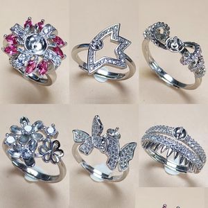 Smyckesinställningar 72 Styles S925 Sier Rings Pearl Ring for Women Girl Justerbar bröllop Diy Gem Tillbehör Present Drop Del Dhgarden Dh7mc
