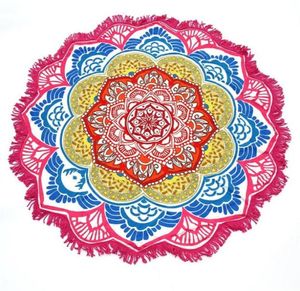 147147cm Round Yoga Mat Handduk Tapestry Tassel Decor med blommor Mönster Cirkulär Tabellduk Beach Picnic Mat6980970