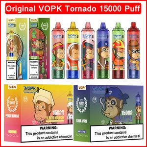 Orijinal Puff 15K Vopk Tornado Dijital Kutu 15000 Puffs Vape Kalem Tek Kullanımlık Cihaz Kitleri E Sigara 10 Lezzetler 850mAh Pil 25ml Pod Büyük Buhar