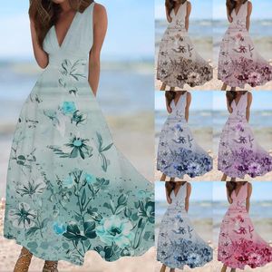 Lässige Kleider Sundaten für Frauen 2024 Frühlings Sommer Elegant Wrap v Hals ärmellose Maxikleid Frauen Lange Tunika