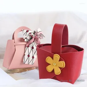 Gift Wrap 10 Pcs/Lot Portable PU Leather Wedding Candy Box Bow Companion Cosmetic Packaging Small Boxes For Gifts